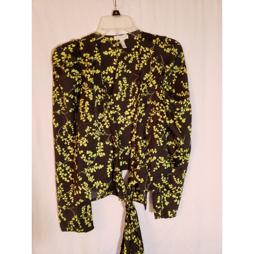 Women's Leith Black Floral Long Sleeve Wrap Blouse Size M